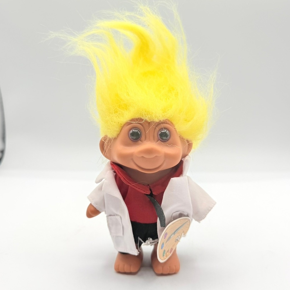 TNT Artist Troll Doll 1991 Vintage Yellow Hair White Lab Coat Palette NOSTALGIA